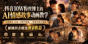 抖音10W粉丝博主的AI情感故事动画教学，灵感剧本‑分镜‑人物声画统一‑剪辑封面全流程，解锁抖音精选独家收益-如意资源库