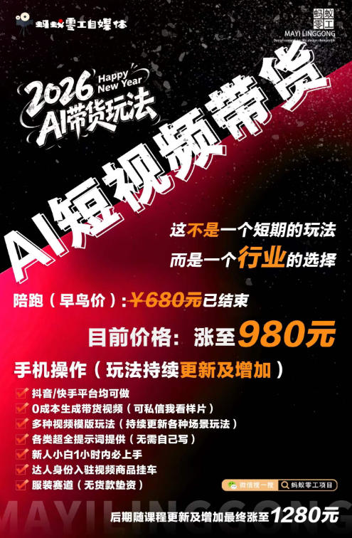 外面卖680的AI短视频带货，靠AI生成短视频，分发到抖音快手平台，多种模版提示词提供，单条视频1k+收益-如意资源库