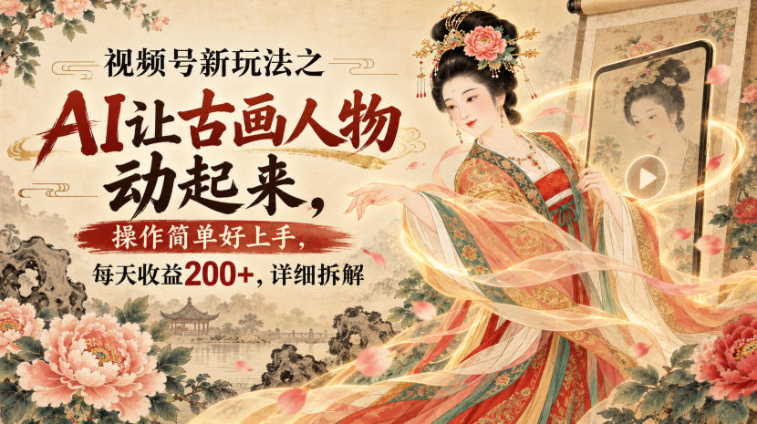 视频号新玩法之AI让古画人物动起来，操作简单好上手，每天收益200+，详细拆解-如意资源库