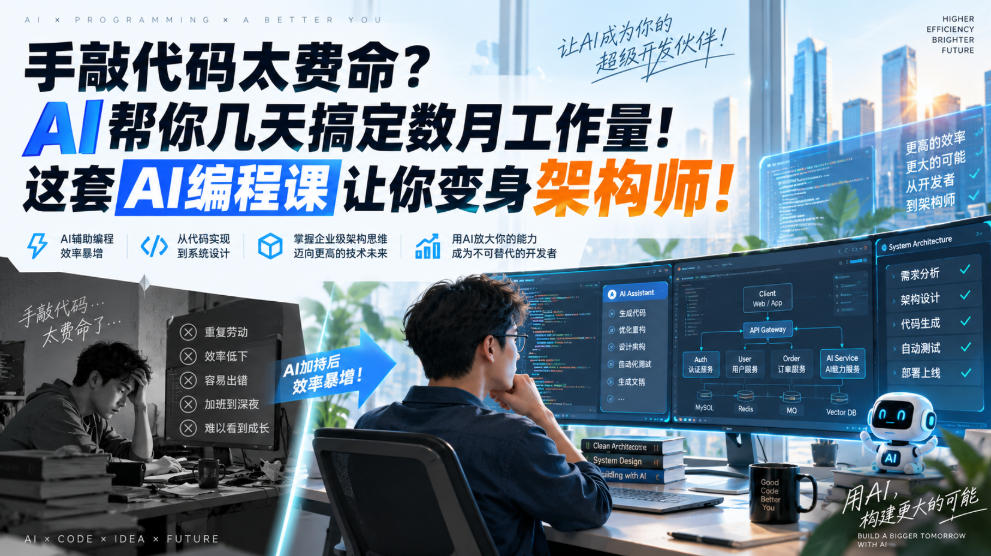 手敲代码太费命？AI帮你几天搞定数月工作量！这套AI编程课让你变身架构师！【原创双语字幕】-如意资源库
