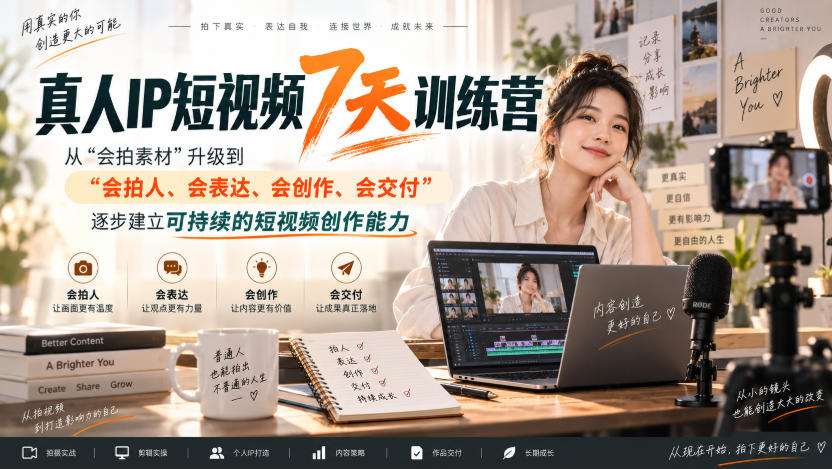 真人IP短视频7天训练营，从“会拍素材”升级到“会拍人、会表达、会创作、会交付”，逐步建立可持续的短视频创作能力-如意资源库