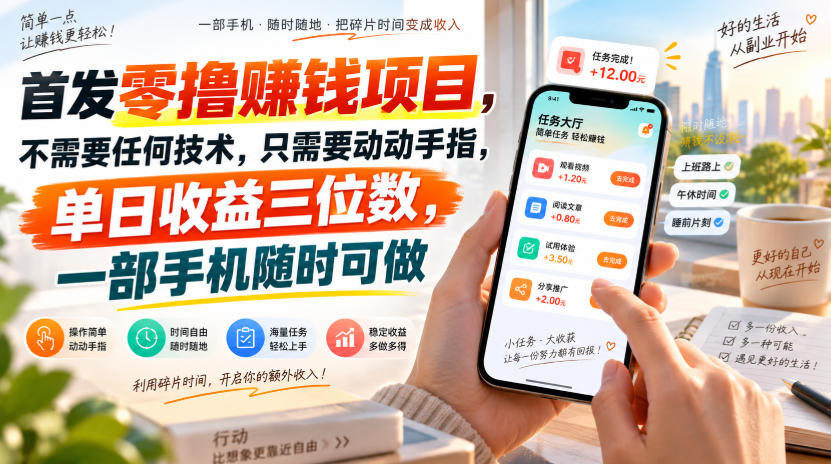 首发零撸賺钱项目，不需要任何技术，只需要动动手指，单日收益三位数，一部手机随时可做【揭秘】-如意资源库