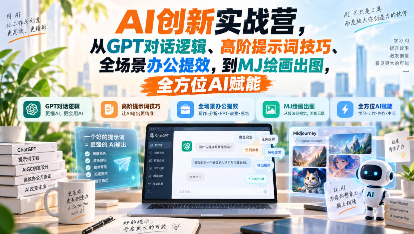 AI创新实战营，从GPT对话逻辑、高阶提示词技巧、全场景办公提效，到MJ绘画出图，全方位AI赋能-如意资源库