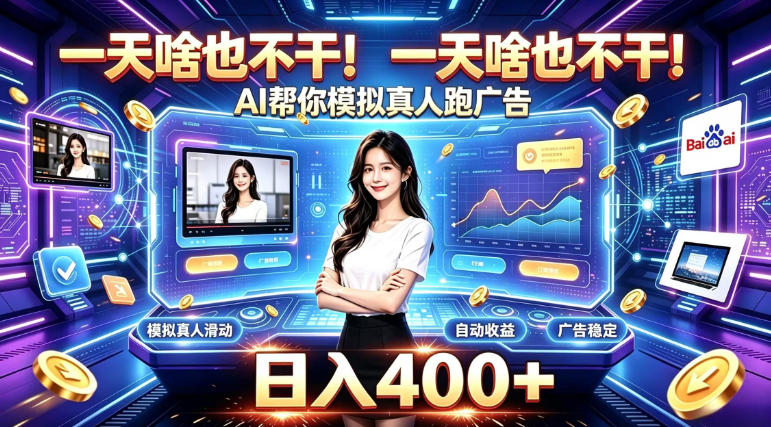 一天啥也不干！AI帮你模拟真人跑广告，稳定日入400+，实现真正被动变现【揭秘】-如意资源库