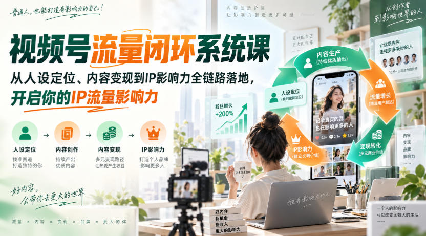 视频号流量闭环系统课，从人设定位、内容变现到IP影响力全链路落地，开启你的IP流量影响力-如意资源库