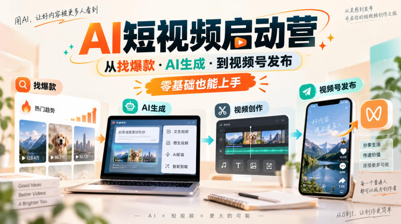 AI短视频启动营，从找爆款·AI生成·到视频号发布，零基础也能上手-如意资源库