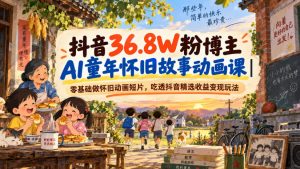抖音36.8W粉博主AI童年怀旧故事动画课｜零基础做怀旧动画短片，吃透抖音精选收益变现玩法-如意资源库