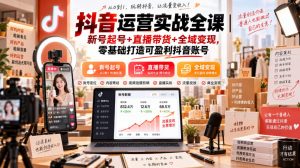 抖音运营实战全课｜新号起号+直播带货+全域变现，零基础打造可盈利抖音账号-如意资源库