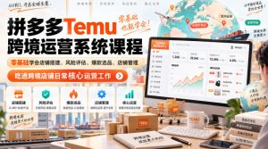 Temu跨境拼多多运营系统课程，零基础学会店铺搭建、风险评估、爆款选品、店铺管理，吃透跨境店铺日常核心运营工作-如意资源库