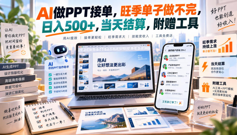 AI做PPT接单，旺季单子做不完，日入500+，当天结算，附赠工具【揭秘】-如意资源库