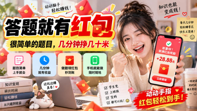 答题就有红包，很简单的题目，几分钟挣几十块，学生党上班族宝妈都可以玩【揭秘】-如意资源库