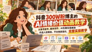 抖音300W粉博主的AI情绪价值动画教学,从账号起号、脚本创作、AI生图生视频到作品入驻精选、平台独家签约,完整实操-如意资源库