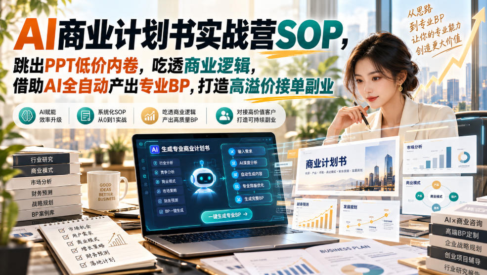 【无水印】AI商业计划书实战营SOP，跳出PPT低价内卷，吃透商业逻辑，借助AI全自动产出专业BP，打造高溢价接单副业-如意资源库
