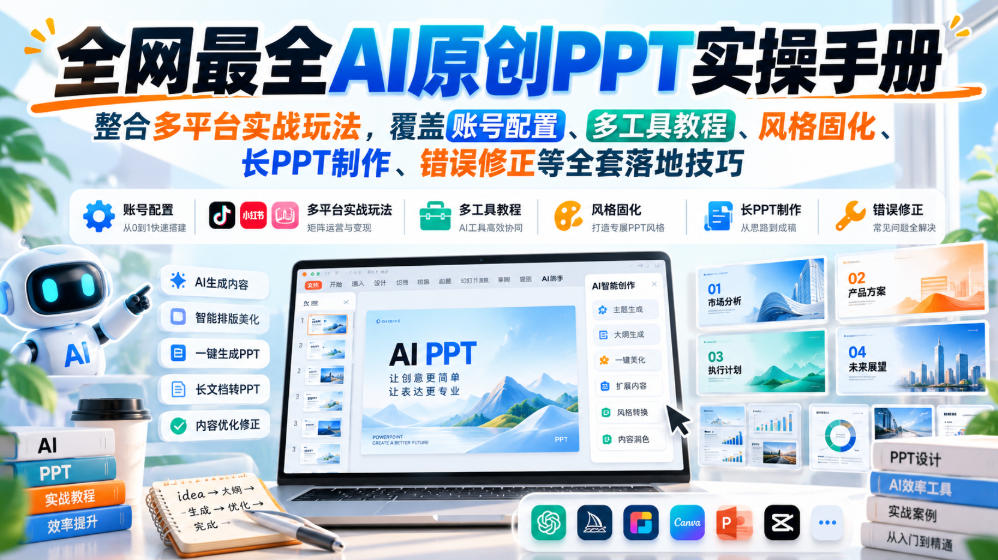 全网最全AI原创PPT实操手册，整合多平台实战玩法，覆盖账号配置、多工具教程、风格固化、长PPT制作、错误修正等全套落地技巧-如意资源库