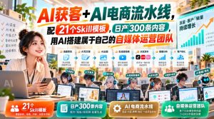 AI获客+AI电商流水线，配21个Skill模板，日产300条内容，用AI搭建属于自己的自媒体运营团队-如意资源库