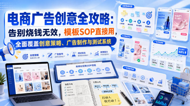电商广告创意全攻略：告别烧钱无效，模板SOP直接用，全面覆盖创意策略、广告制作与测试系统【原创双语字幕】-如意资源库