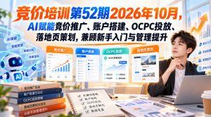 【无水印】竞价培训第52期2026年10月,AI赋能竞价推广、账户搭建、OCPC投放、落地页策划,兼顾新手入门与管理提升-如意资源库