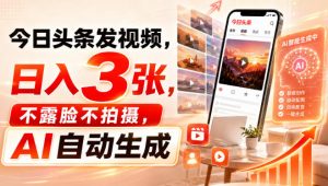 今日头条发视频，日入3张，不露脸不拍摄，AI自动生成-如意资源库