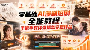 零基础AI漫剧短剧全能教程，从AI智能体搭建、文案脚本分镜、多平台AI生视频、剪映精修，覆盖全题材创作，手把手教你做爆款变现作品-如意资源库