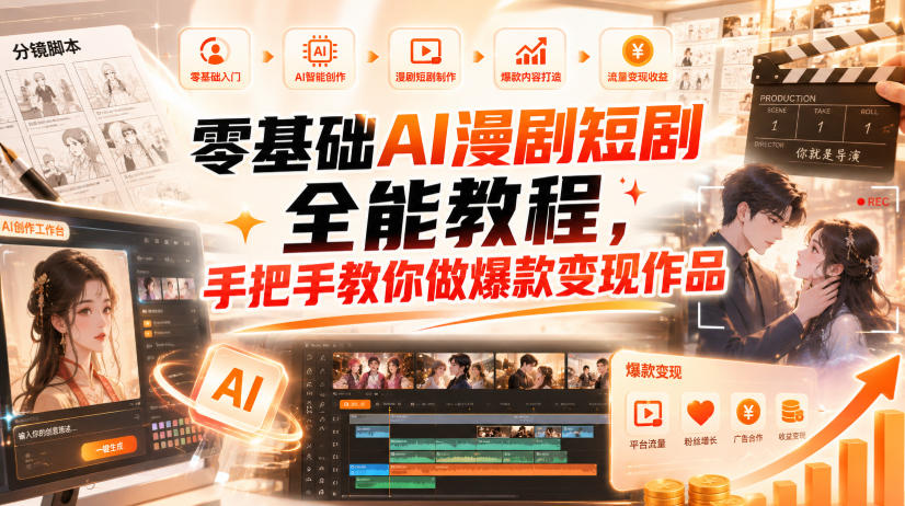 零基础AI漫剧短剧全能教程，从AI智能体搭建、文案脚本分镜、多平台AI生视频、剪映精修，覆盖全题材创作，手把手教你做爆款变现作品-如意资源库