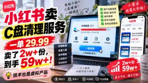 小红书卖C盘清理服务,一单29.99,卖了2w+份,技术也是虚拟产品-如意资源库