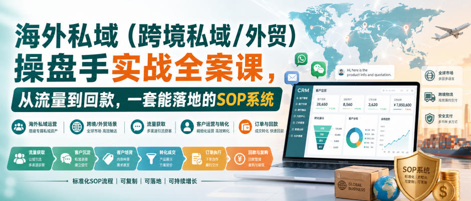 海外私域（跨境私域/外贸）操盘手实战全案课，从流量到回款，一套能落地的SOP系统-如意资源库