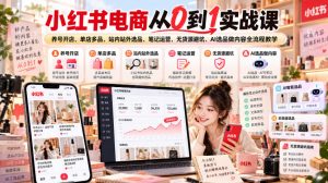 小红书电商从0到1实战课｜养号开店、单店多品、站内站外选品、笔记运营、无货源避坑、AI选品做内容全流程教学-如意资源库