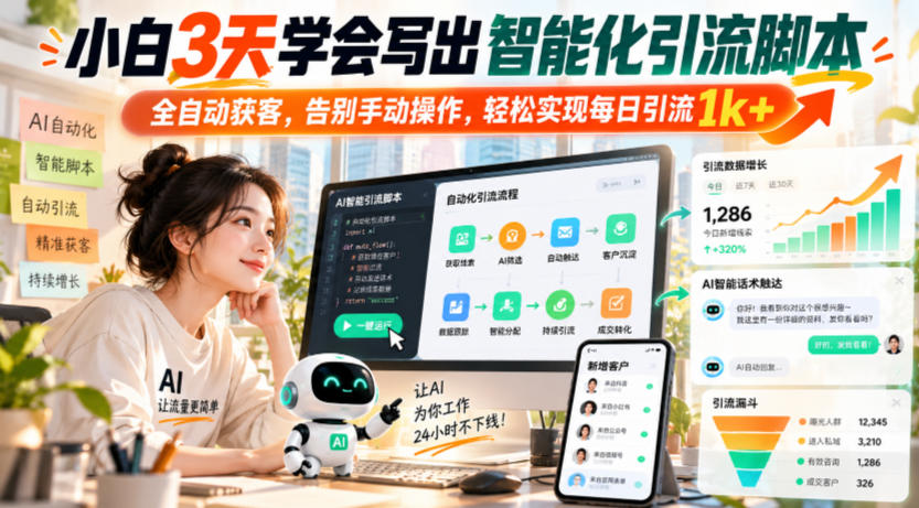 小白3天学会写出智能化引流脚本，全自动获客，告别手动操作，轻松实现每日引流1k+-如意资源库