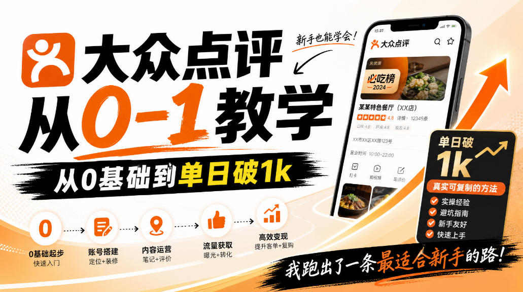 大众点评分成从0-1教学,从0基础到单日破1k,我跑出了一条最适合新手的路(更新1013)