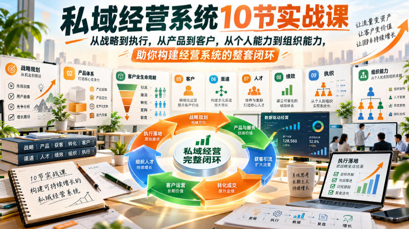 私域经营系统10节实战课，从战略到执行，从产品到客户，从个人能力到组织能力，助你构建经营系统的整套闭环-如意资源库