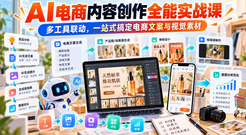 【无水印】AI电商内容创作全能实战课｜多工具联动，一站式搞定电商文案与视觉素材-如意资源库