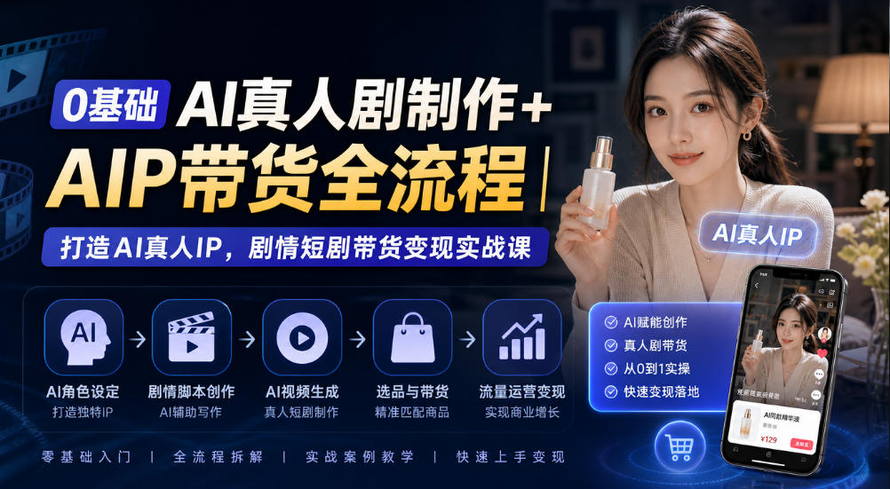 0基础AI真人剧制作+AIP带货全流程｜打造AI真人IP，剧情短剧带货变现实战课-如意资源库