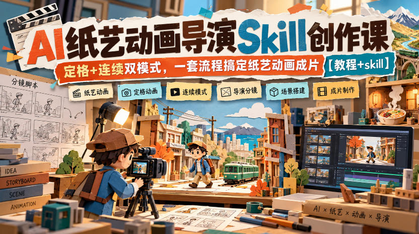 AI纸艺动画导演Skill创作课｜定格+连续双模式，一套流程搞定纸艺动画成片【教程+skill】-如意资源库