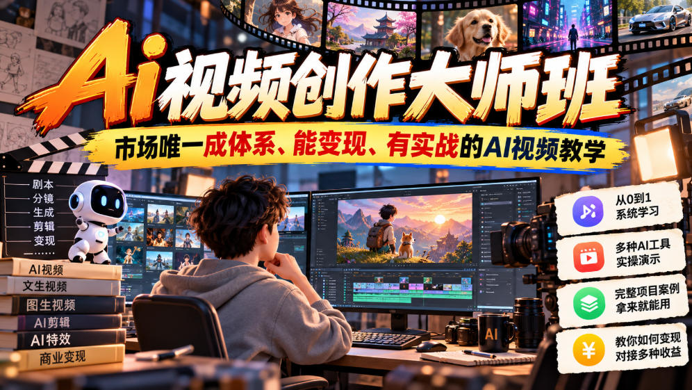 Ai视频创作大师班，市场唯一成体系、能变现、有实战的AI视频教学（更新2026）-如意资源库