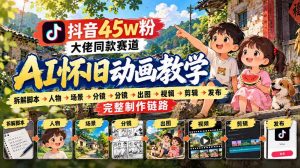 抖音45W粉大佬同款赛道AI怀旧动画实战课：拆解脚本→人物→场景→分镜→出图→视频→剪辑→发布完整制作链路-如意资源库