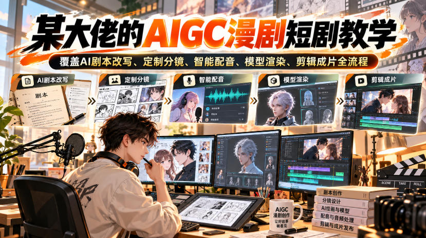 某大佬的AIGC漫剧短剧教学，覆盖AI剧本改写、定制分镜、智能配音、模型渲染、剪辑成片全流程-如意资源库
