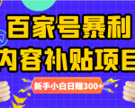 百家号暴利内容补贴项目,图文10元一条,视频30一条,新手小白日赚300+-如意资源库