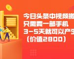 今日头条中视频搬运项目,只需要一部手机3-5天就可以产生利润(价值2800元)-如意资源库