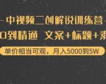 中视频二创解说训练营:从0到精通 文案+标题+素材、月入5000到5W-如意资源库