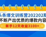 头条爆文训练营202202期,不断产出优质的爆款内容,新手12天收益3100+-如意资源库