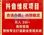 新版抖音维权项目每单利润1000+,合法合规,长期稳定,月入3W+价值1999元-如意资源库