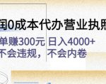 高利润0成本代办营业执照项目:一单赚300元日入4000+不会违规,不会内卷-如意资源库