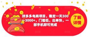 2023拼多多电商项目，稳定一天300～3000+，门槛低，出单快，一部手机即可完成-如意资源库