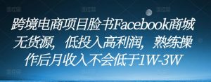跨境电商项目脸书Facebook商城无货源，低投入高利润，熟练操作后月收入不会低于1W-3W-如意资源库