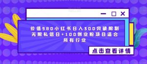 价值980小红书日入300突破限制无限私信日+100创业粉项目适合所有行业-如意资源库