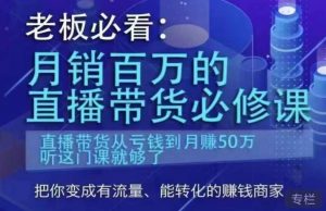 老板必看：月销百万的直播带货必修课，直播带货从亏钱到月赚50万，听这门课就够了-如意资源库