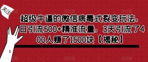 超级牛逼的微信病毒式裂变玩法,日引流500+精准流量,3天引流了400人赚了1500块【揭秘】-如意资源库