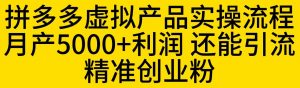 拼多多虚拟产品实操流程,月产5000+利润,还能引流精准创业粉【揭秘】-如意资源库