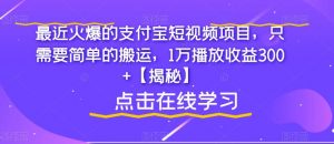 最近火爆的支付宝短视频项目,只需要简单的搬运,1万播放收益300+【揭秘】-如意资源库