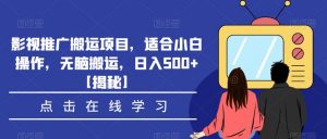影视推广搬运项目，适合小白操作，无脑搬运，日入500+【揭秘】-如意资源库